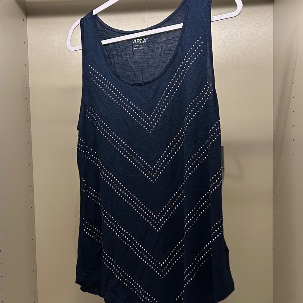 Navy Apt 9 Chevron studded tunic tank NWT